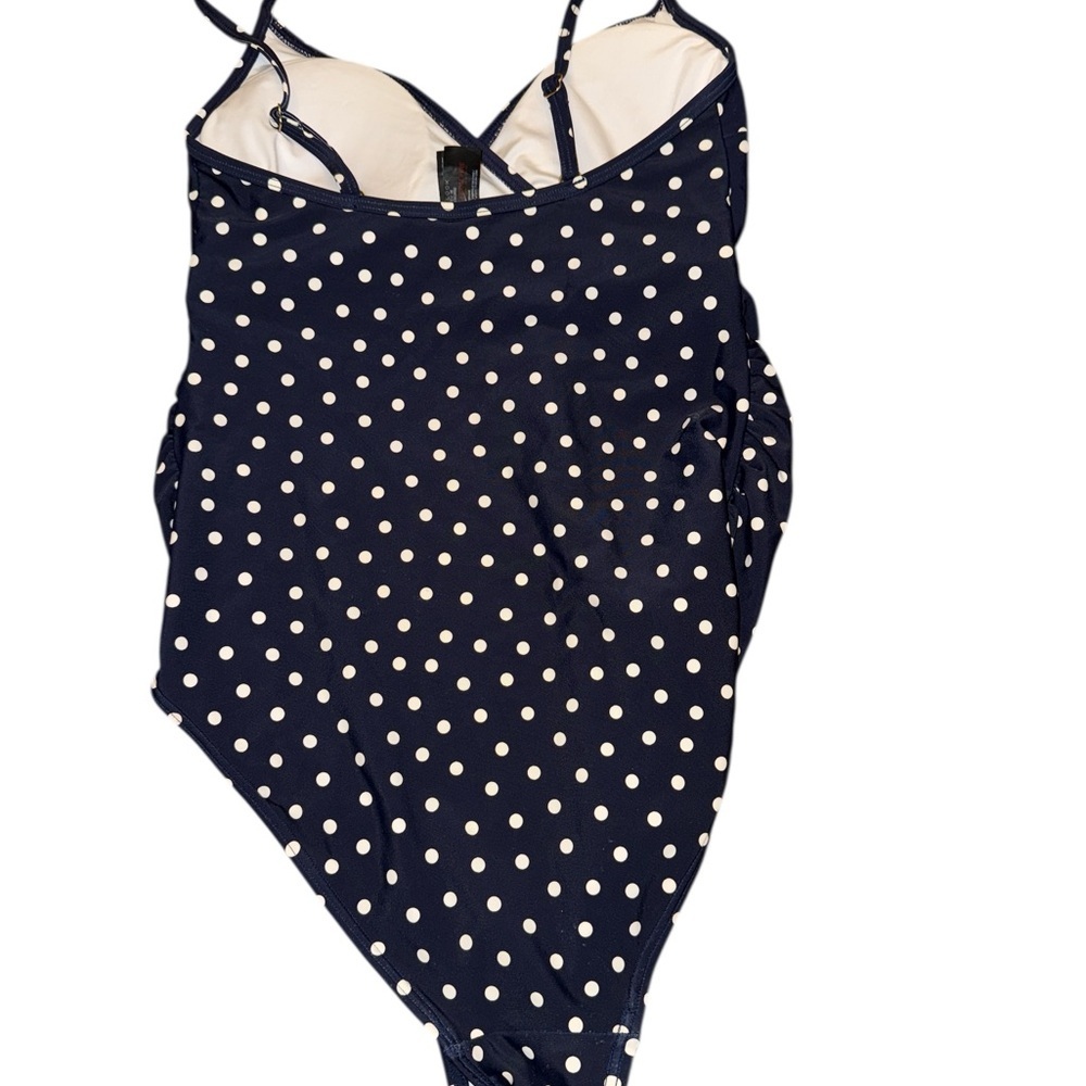 New Look Blue and White One Piece Swimsuit V-Neck Adjustable Straps - Picture 4 of 5